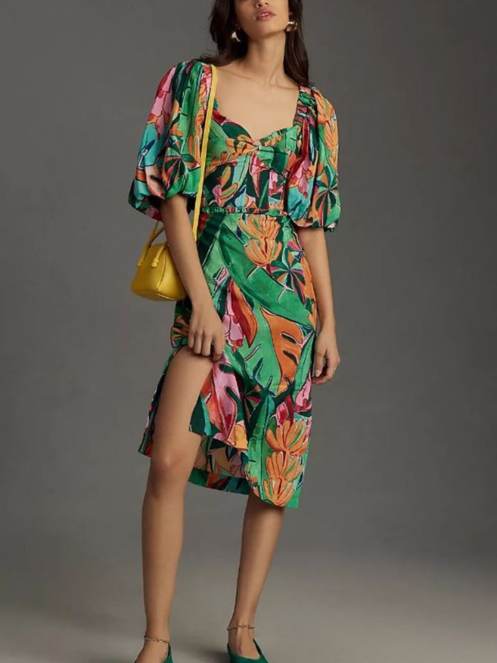 Beautiful FARM Rio Anthropologie Banana Foliage Cotton Midi Dress sz XXS NWT